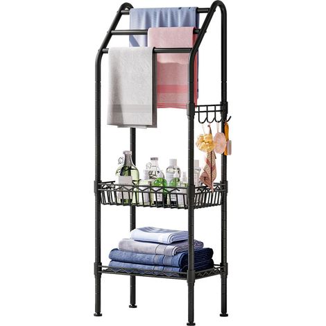 Wall Mounted Towel Rack, Space-Saving Bathroom Storage Organizer with Multi-Functional Hooks (1/5)