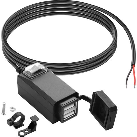Chargeur USB de moto, 3,1 A double USB chargeur étanche avec interrupteur pour téléphone, tablette, GPS, etc. (1,2 m) (1/5)
