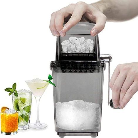 Broyeur à glace manuel rotatif pour cocktails et granités, glaçons concassés, smoothies, broyeur à glace domestique 1,25 L chromé, broyeur à glace avec agitateur intégré (gris) (1/5)