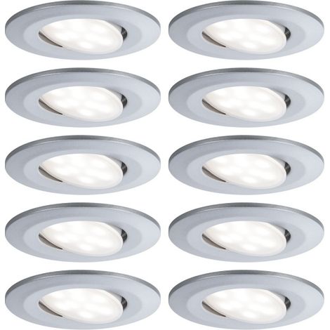 x10 Encastré Calla LED orientable 30° - Paulmann - D90mm - 5,2W - 598lm - 4000K - grad - 230V - BBC/IP65 - Lot de 10 (1/5)