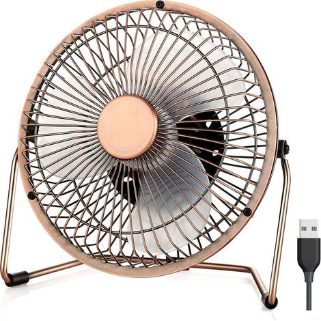 Ventilateur de bureau USB 6 pouces, silencieux, 2 vitesses, rotation à 360°, mini ventilateur en métal bronze (1/5)