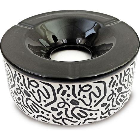 Grand cendrier noir et blanc type marocain géant en céramique (1/2)