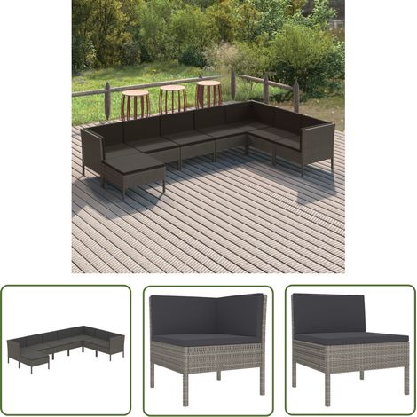 Salon de jardin 8 pcs Contemporain, Ensemble repas de jardin, avec coussins Résine tressée Gris OIB7129E (1/5)