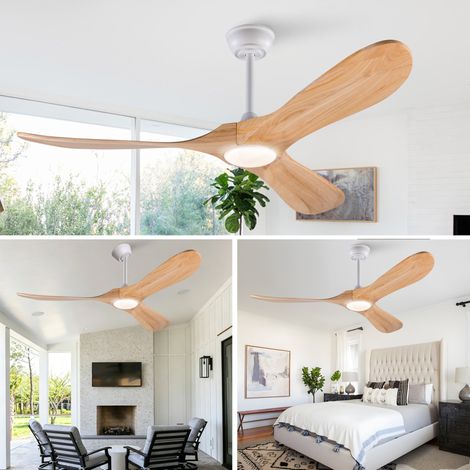 Ventilatore da soffitto 52" con luce LED, telecomando, 3 pale in legno, bianco naturale (1/5)