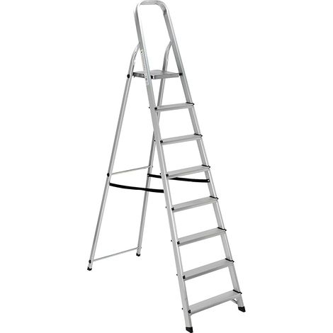 Garden – Escabeau aluminium 8 marches – Hauteur de travail 215 cm – Capacité 150 kg – Marches antidérapantes – Usage domestique et bricolage