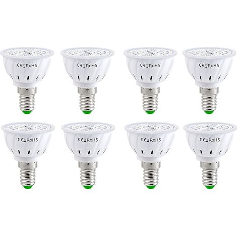 E14 LED-Pflanzenlampe - 60 Glühbirnen, Vollspektrum-Pflanzenlampe, geeignet für Blumen, Hydrokultur-Samen, Bio-Pflanzen, 8-teiliges Set. (1/5)