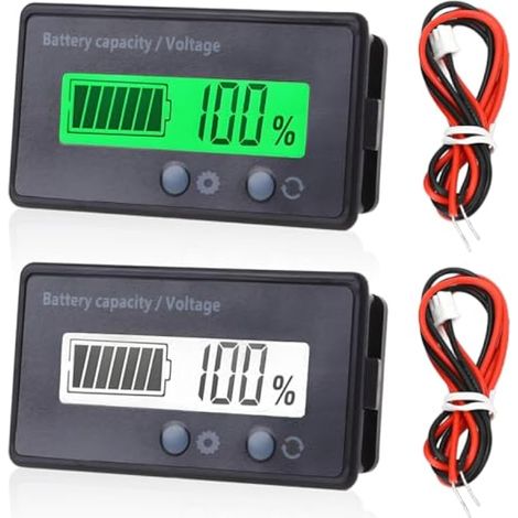 Indicateur de capacité de Batterie 12 V, 24 V, 36 V, 48 V, 60 V, 72 V, 84 V CC, 7-100 V, Vert/Blanc, Alarme acousto-Optique, jauge de Batterie avec câble pour Batteries au Plomb (1/5)