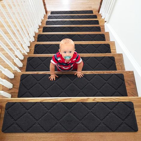 Tapis Marche Escalier Intérieur Antidérapant 15pcs Surface Adhésif 20 x 76cm pour Enfants âgées Chiens (Noir) (1/5)