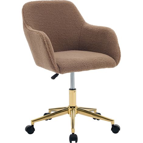 Chaise de bureau pivotante en tissu bouclette brun, hauteur réglable, rotation 360°, base dorée et roulettes silencieuses pour bureau et home office  CHICFURN (1/5)