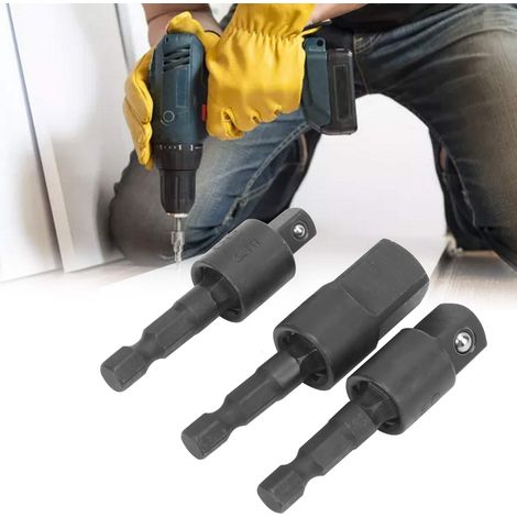 Jeu de 3 douilles pour perceuse, embout métallique à six pans creux, adaptateur pour visseuse à chocs rotatif à 360°, couleur noire (1/5)