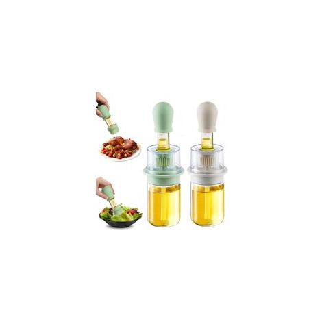 Distributeur d'huile avec brosse 2 en 1 180 ml Distributeur d'huile d'olive et bouteille de vinaigre avec pinceau à pâtisserie en silicone pour cuisine barbecue salade cuisson au four (Blanc+V