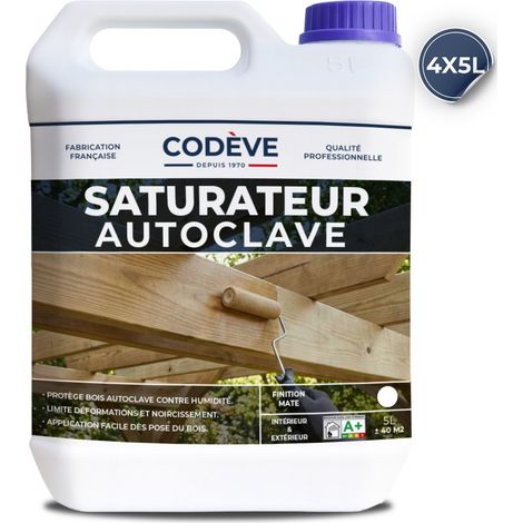 Codève Bois – Saturateur bois autoclave 20 L – Protection durable pour bois traité – Application horizontale et verticale – Rendement 10 m²/L