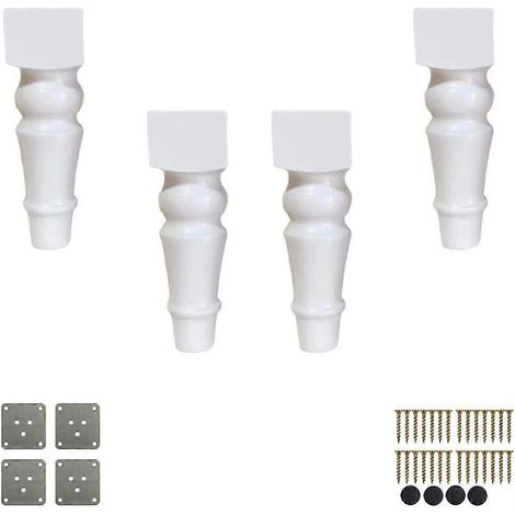 4x Massivholz-Möbelbeine, quadratisch, kugelförmig, runde Ersatzfüße für Sofas, inklusive Montageplatte und Schrauben, Gummibaumholz, für Schränke – 25 cm – Weiß