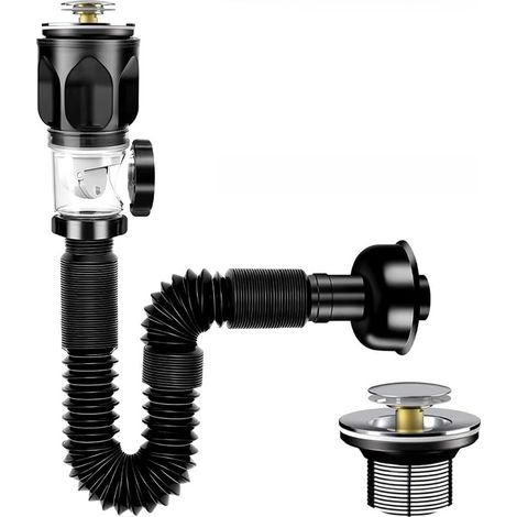 Kit de vidange d'évier, siphon d'évier avec tuyau de vidange flexible télescopique et bouchon d'évier escamotable, siphon d'évier de cuisine