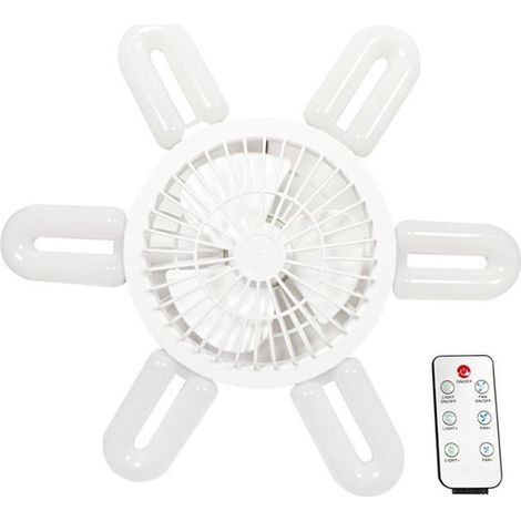 Ventilateur de plafond LED pliable 16 pouces E27 60W - 4 vitesses, télécommande, lumière réglable (1/5)