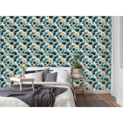 Wallarena Vliestapete Blaue Blätter Gold Glamour für Wohnzimmer und Schlafzimmer, 10 m x 50 cm – inkl. Kleister & Anleitung (1/5)
