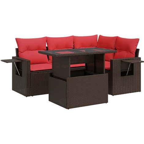 vidaXL Set Divano Giardino 5 pz con Cuscini Marrone Polyrattan Acacia (1/5)