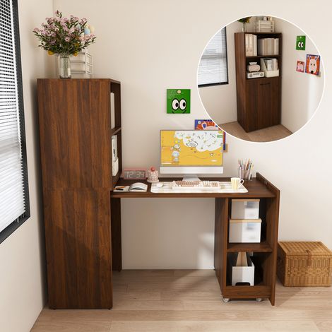 Scrivania estensibile con mobile contenitore e ripiano scorrevole in MDF noce scuro HAVRYA (1/5)