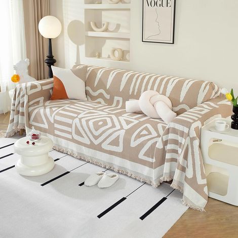 JSSEVN - Corner Sofa Cover, Sofa Slipcover, Chenille Sofa Cover, Corner Sofa Protector with Decorative Tassels, Wrinkle-Resistant, Boho Khaki, 180x150 cm (1/4)