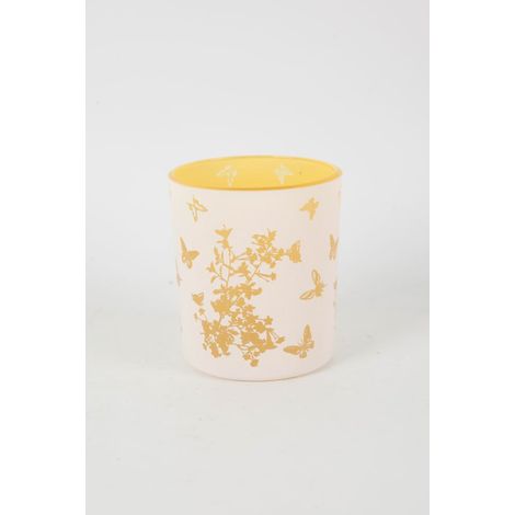 TrendLine Windlicht Schmetterlinge Glas Ø 9 x 10 cm weiß/gelb Windlicht