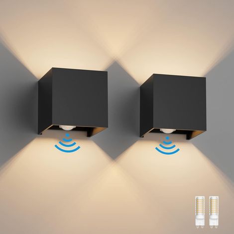2PCS Applique Murale Extérieur avec Détecteur de Mouvement IP54 Éclairage Mural Intérieur avec Angle de Faisceau Réglable, avec Ampoule LED G9 Remplaçable Lampe, Blanc Chaud 3000K, Noir (1/5)