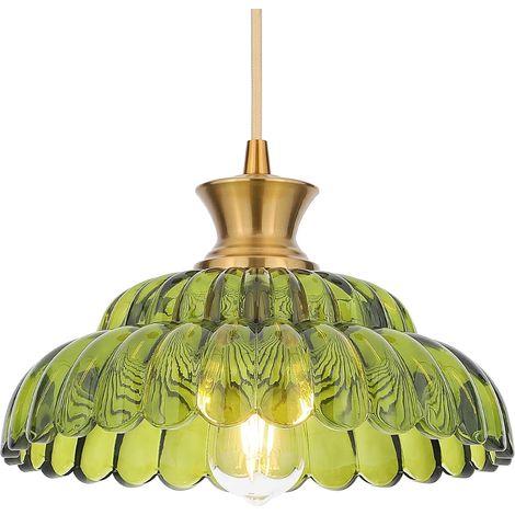φ30Cm/11.8" Suspension Luminaire Vintage Vert Verre Moderne Lustre Salon Forme Fleur Douille E27 Or Brossé,Lampe Suspendue Chambre Luminaires IntéRieur Salle à Manger Cuisine Couloir (1/5)