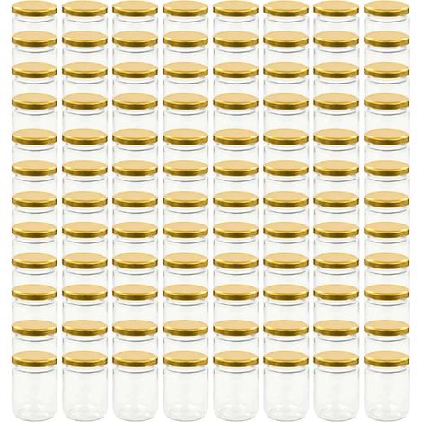 vidaXL Vasi per Marmellata in Vetro Coperchio Oro 96 pz 230 ml