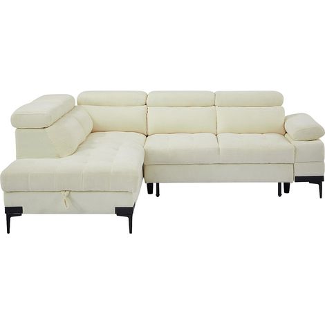 Canapé d'angle gauche convertible en tissu texturé blanc cassé TICOUTA (1/4)