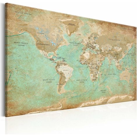 Tableau carte du monde voyage céladon - 120 x 80 cm (1/4)