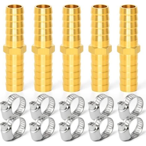 Stück 6-mm-Messing-Schlauchverbinder, 2-Wege-Rohrverschraubung mit 10 Klemmen
