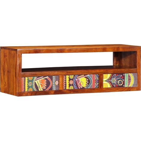 Meuble TV mural Meuble de rangement - multicolore 90x30x30 bois massif d'acacia fr2690 - Maison La Vie