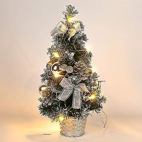 Petit sapin de Noël lumineux, mini sapin de décoration de bureau pour la maison, le bureau ou le bar (argenté) (1/4)