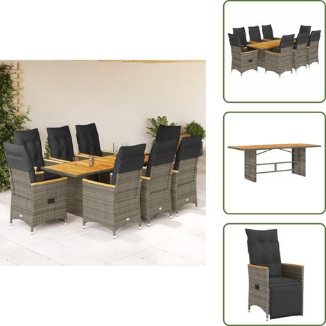 Muebles de exterior - vidaXL Set comedor jardín 9 pzas y cojines ratán sintético gris - Asiento reclinable