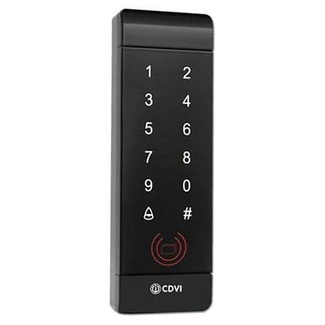 CDVI KEYPAD100 Tastiera Touch Retro-illuminata stand-alone controllo accessi + lettore badge Mifare 13,56Mhz colore nero PVC IP20
