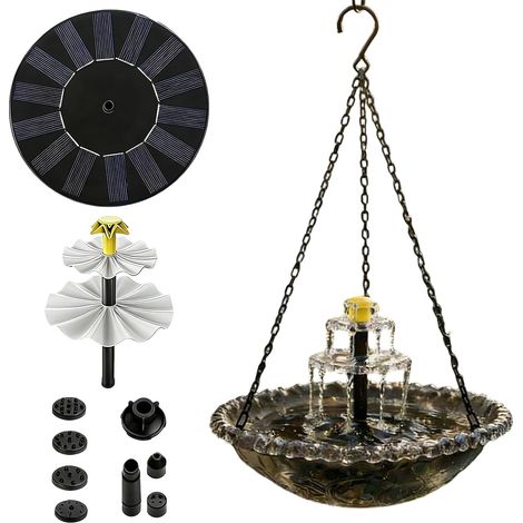 Fuente de agua para pájaros  Decoración de jardín al aire libre, fuente de pájaros con energía solar para atraer colibríes, pinzones, decoración al aire libre, jardín, estanque, (1/5)
