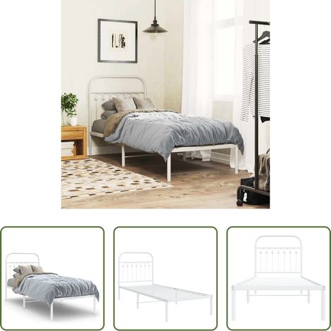 vidaXL Bettgestell - Metallbett ohne Matratze mit Kopfteil Weiß 75x190 cm (1/5)