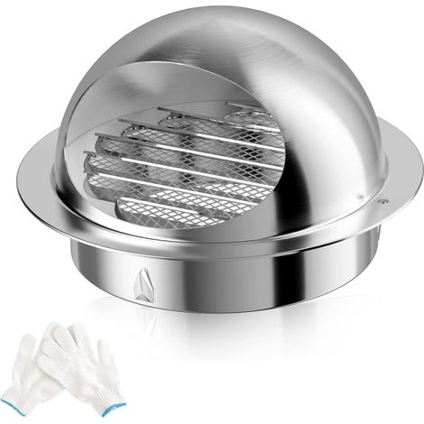 100 mm Grille d'aération ronde en acier inoxydable, 100 mm Grille de Ventilation murale Pour hotte aspirante, sèche-linge, salle de bain (1/5)