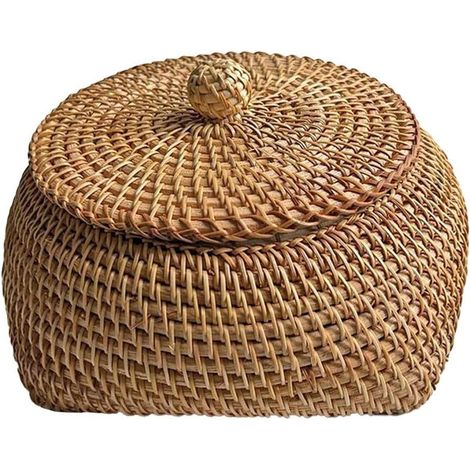Boîte pour déco Rotin pour tressé pour Fruits et Snacks Boîte  Osier naturel pour tressé, couvercle ajustable, design artisanal, pour idéal salon, et esthétique