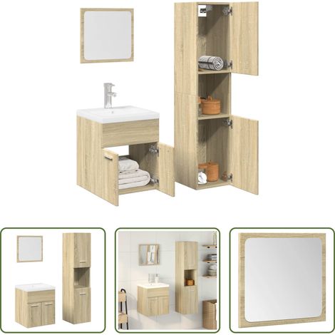 vidaXL Sonoma-Eiche -  4-tlg. Badmöbel-Set Sonoma-Eiche Holzwerkstoff (1/5)