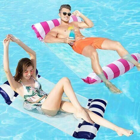 Premium Water Floating Bed, 2Pcs Inflatable Floating Hammock, 4 in 1 Pool Float for Adults with 1 Air Pump, Foldable Ultralight Floating, for Beach Party Vacation, Dark Blue+Pink Red (1/4)
