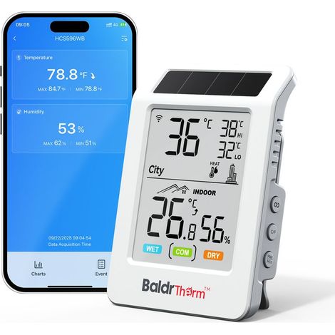 Thermomètre Hygromètre WiFi Solaire Sans Fil – Moniteur Température et Humidité Intérieur/Extérieur, Alertes App (1/5)