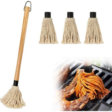 1 set di pennelli per barbecue, pennelli da cucina per applicare la salsa barbecue, con un lungo manico in legno e 3 testine extra, adatti per cucinare e applicare la salsa barbecue, Grande 1+3 (1/5)