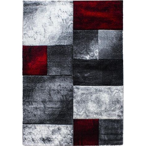 Tapis salon et chambre 200x290 rouge et gris clair rectangle tissé (1/3)