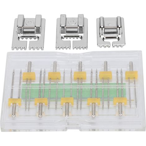 Pied-de-biche double aiguille, plusieurs tailles, outils pour machines à coudre domestiques, avec boîte en plastique (1/5)