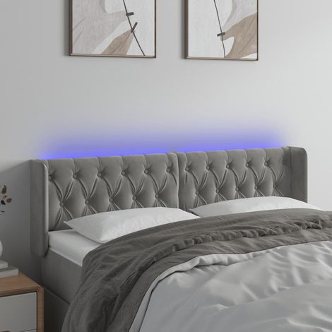 Tête de lit à LED Gris clair 147x16x78/88 cm Velours vidaXL (1/5)