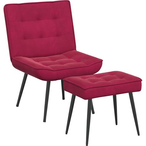 Chaise de relaxation avec tabouret Bordeaux Velours (1/5)