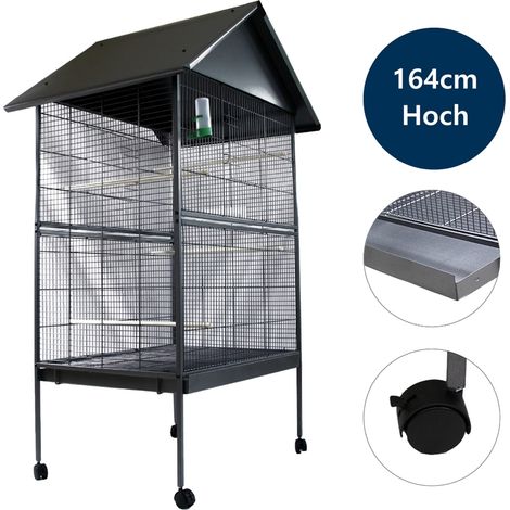 Volière XXL grise, cage à oiseaux, nichoir, cage d'élevage, cage pour animaux, perchoirs pour perruches, canaris et perroquets