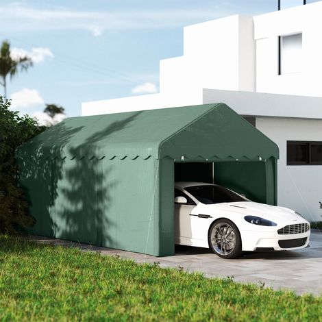 Abri portatif de 3x6 m, vert foncé, outils de jardin, bateaux, pour voitures, toit en polyester, abri pour véhicules avec 2 entrées