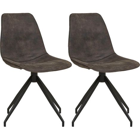 JACOB - Lot de 2 Chaises Tissu Microfibre Gris foncé Pied Pivotant Métal Noir (1/5)