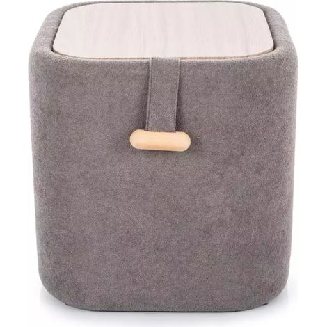 Pouf en tissu gris avec assise moelleuse et compartiment de rangement NEBULAZ (1/5)